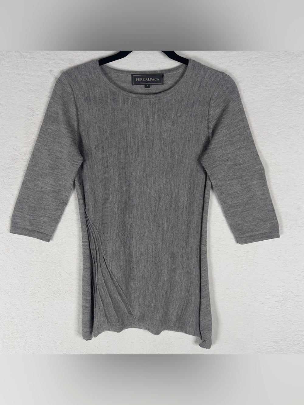 Pure Alpaca 100% Baby Alpaca Knit Top Women's‎ Small 3/4 Sleeve Gray Shirt Peru